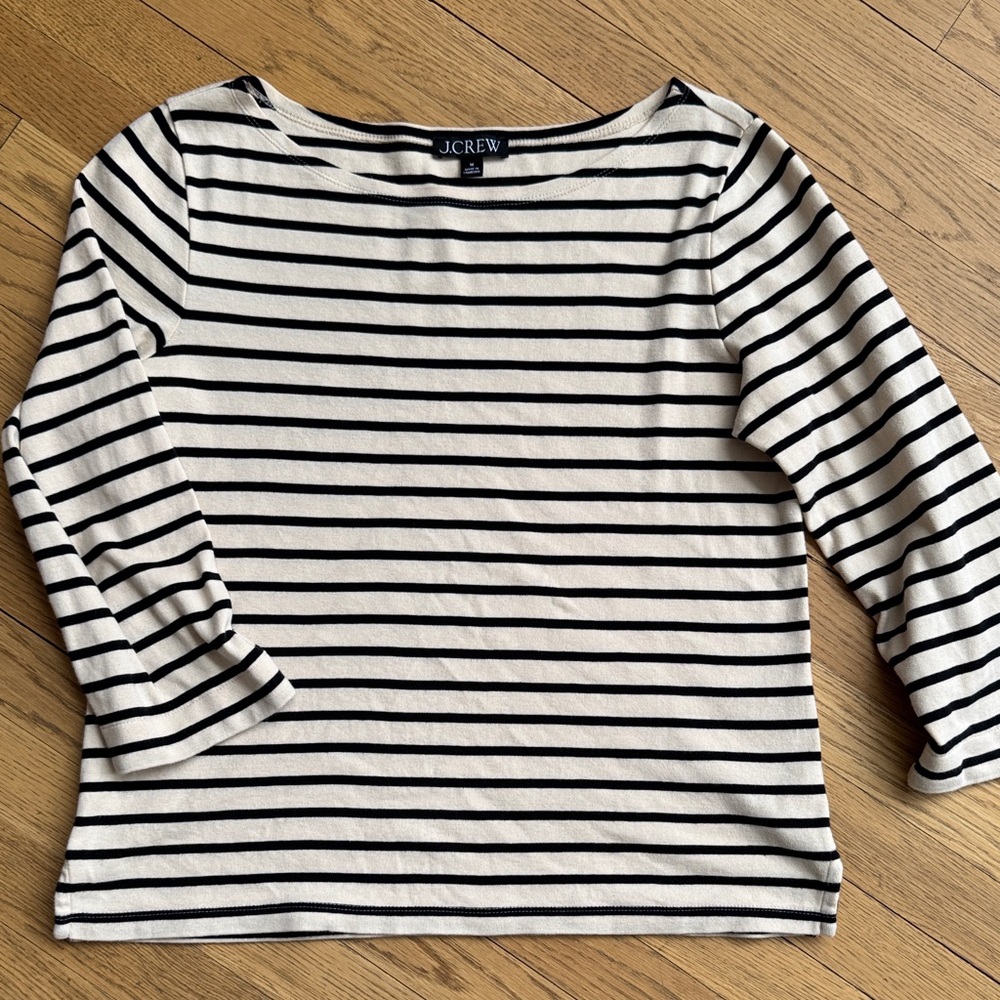 J. Crew Feather Trimmed Striped Boatneck Top